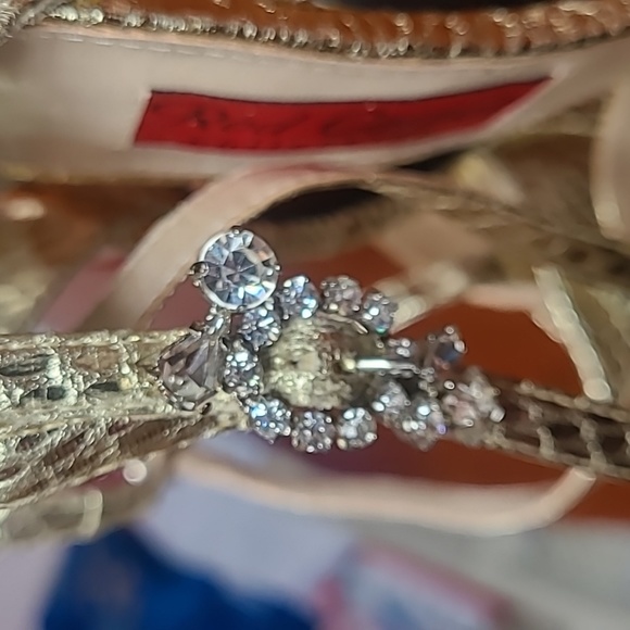 Vintage Metallic Shiny Gold Crystal Peeptoe Platform Red Carpet Heels EUC 7.5 - Picture 10 of 11